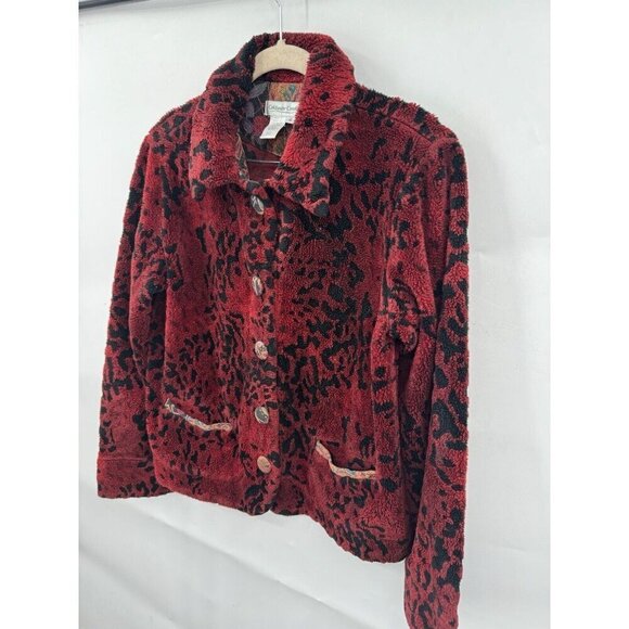 VTG Coldwater Cream Fleece Jacket Women Small Red Tapestry Granny Grandmacore - Picture 10 of 11